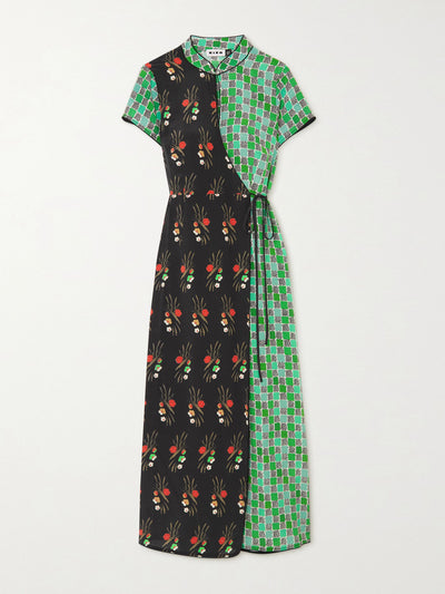 Rixo Black and green patchwork dress at Collagerie