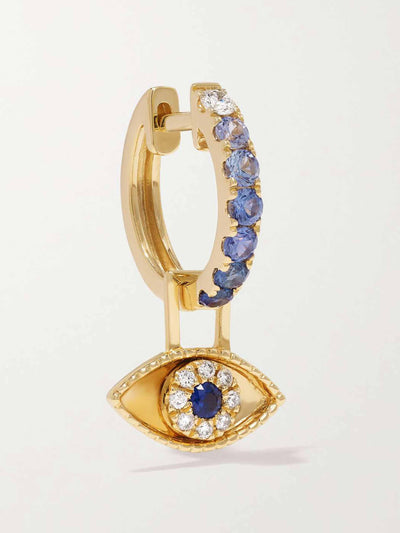 Robinson Pelham Third eye 14kt gold, sapphire and diamond single hoop earring at Collagerie