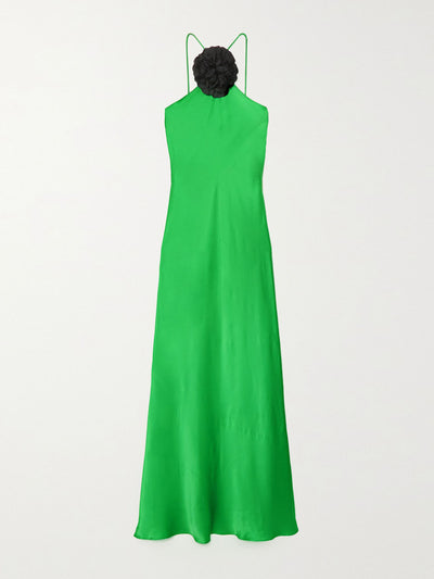 Rodarte Floral-appliquéd silk green maxi dress at Collagerie