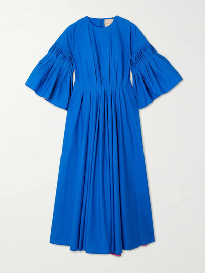 Roksanda Ruffled pleated cotton-poplin midi dress at Collagerie