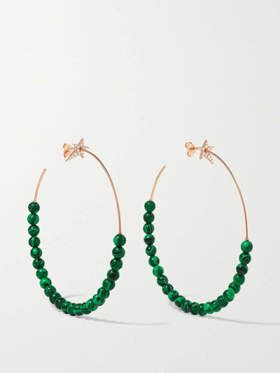 Diane Kordas Malachite and diamond hoop earrings at Collagerie