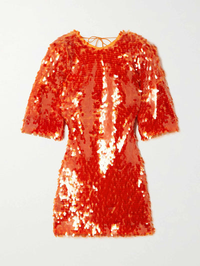 rotate birger christensen Orange open back sequinned mini dress at Collagerie