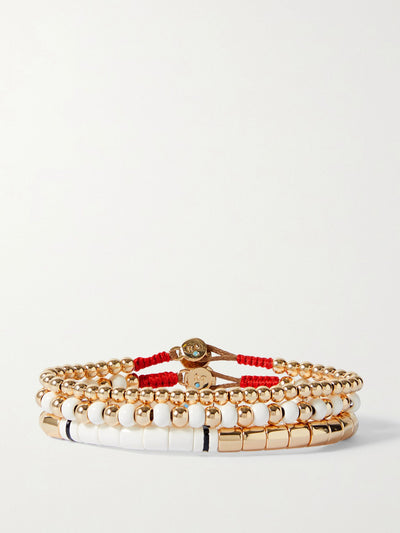 Roxanne Assoulin Bubbles & Cream gold-tone, enamel and cotton bracelets (set of three) at Collagerie