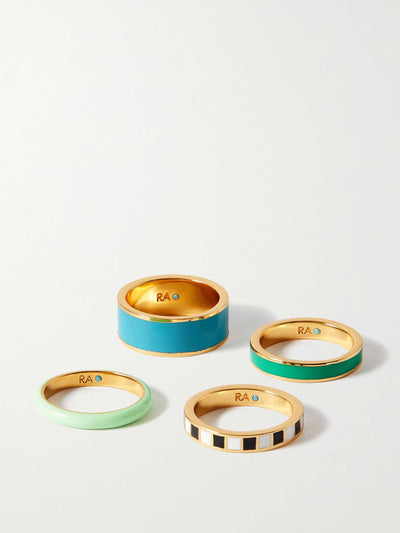 Roxanne Assoulin Cool Pools set of four gold-plated and enamel rings at Collagerie