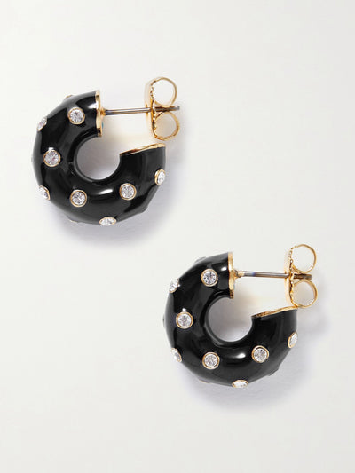Roxanne Assoulin Black enamel earrings with cubic zirconia at Collagerie