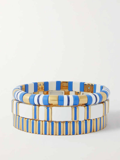 Roxanne Assoulin Blue and white gold-tone set of 3 bracelets at Collagerie