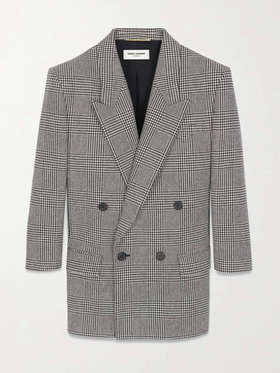 Saint Laurent Double-breasted checked wool-blend blazer at Collagerie