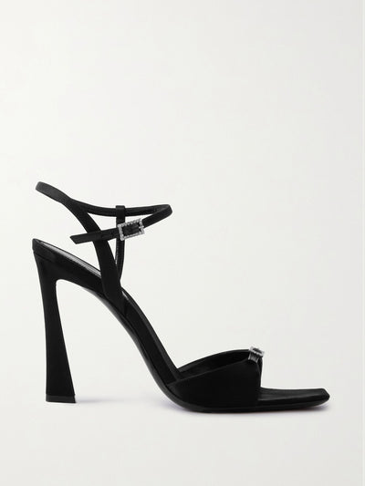 Saint Laurent Black Venue crystal-embellished satin sandals at Collagerie