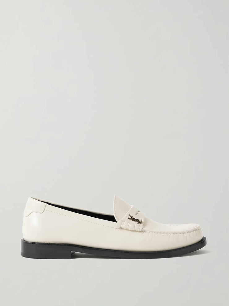 Off-white leather loafers