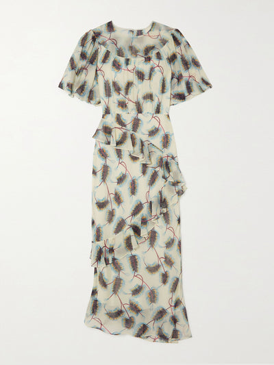 Saloni Vida ruffled printed silk-chiffon midi dress at Collagerie