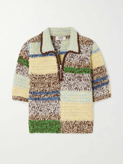 Sea Yellow multi-coloured crochet polo at Collagerie