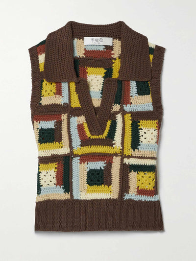 Sea Brown crocheted wool vest at Collagerie