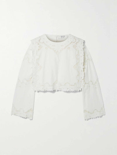 Sea Lace-trimmed and linen-blend top at Collagerie