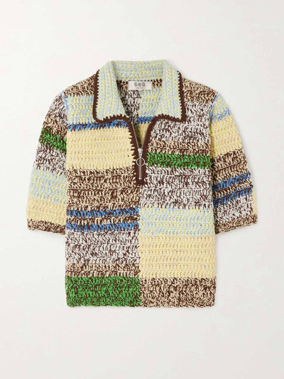 Sea Crochet-knit polo sweater at Collagerie