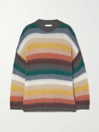 See By Chloe Yellow multi-coloured striped knitted jumper at Collagerie