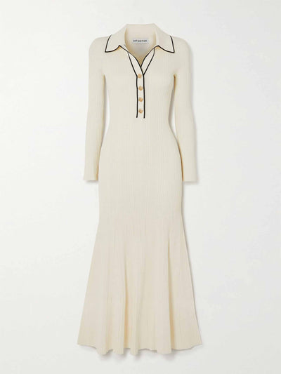 Self-Portrait Ivory ribbed-knit midi dress at Collagerie