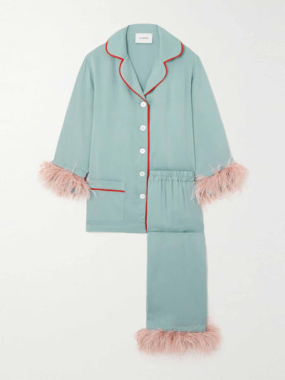 sleeper Feather trimmed pyjama set at Collagerie