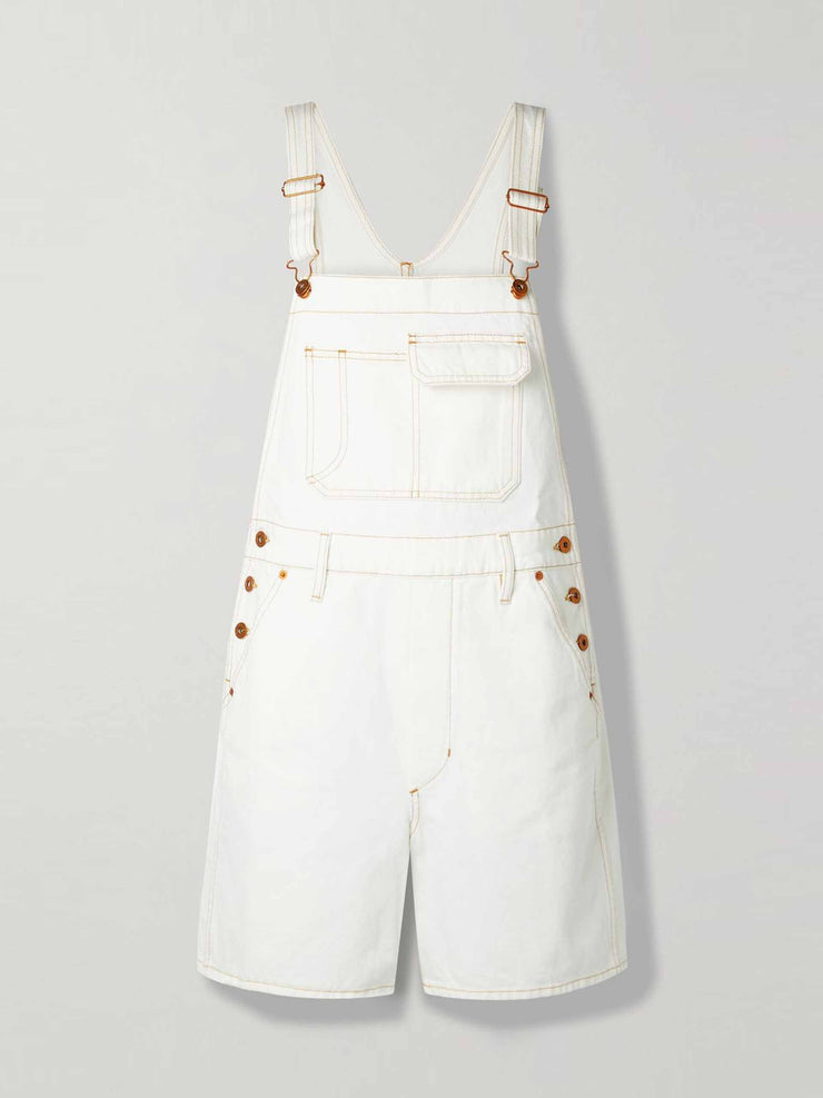 White denim overalls