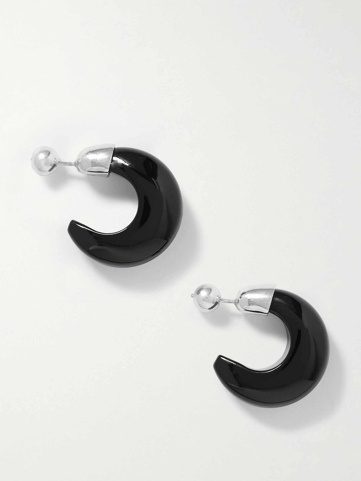 Donut silver onyx hoop earrings