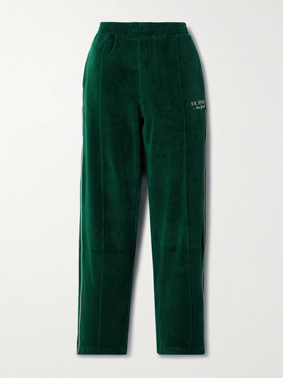 Sporty & Rich Dark green embroidered cotton-velour track pants at Collagerie