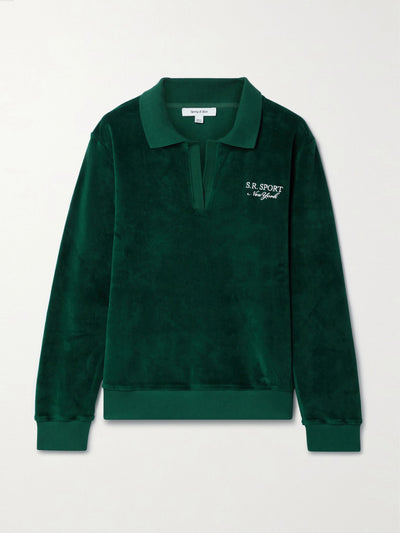 Sporty & Rich Dark green embroidered cotton-velour sweatshirt at Collagerie