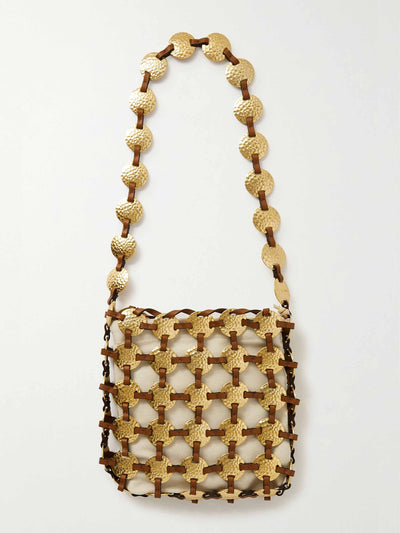 Staud Embellished leather and canvas shoulder bag at Collagerie