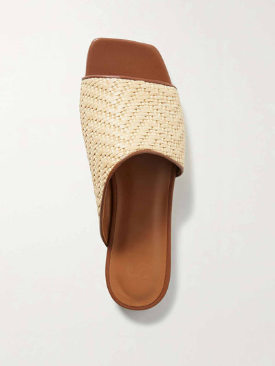 Staud Leather-trimmed raffia slides at Collagerie