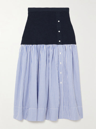 Staud Navy ribbed wool and striped poplin skirt at Collagerie