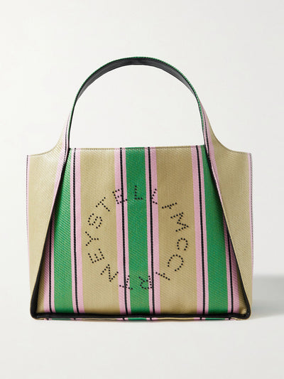 Stella Mccartney Green striped raffia tote bag at Collagerie