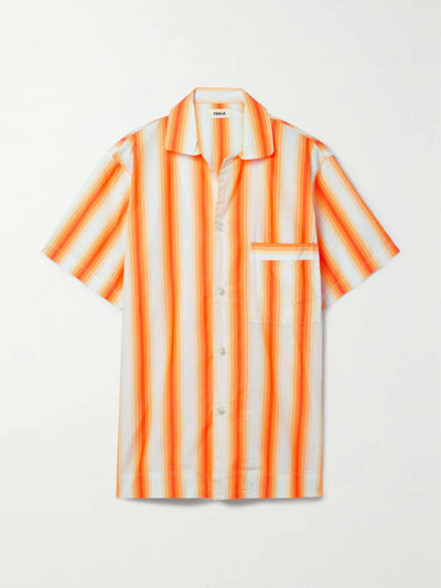 Tekla Orange stripe organic cotton-poplin pajama shirt at Collagerie