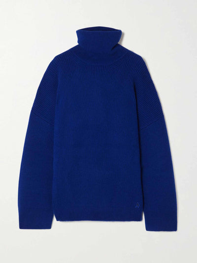 The Attico Blue ribbed-knit turtleneck sweater at Collagerie