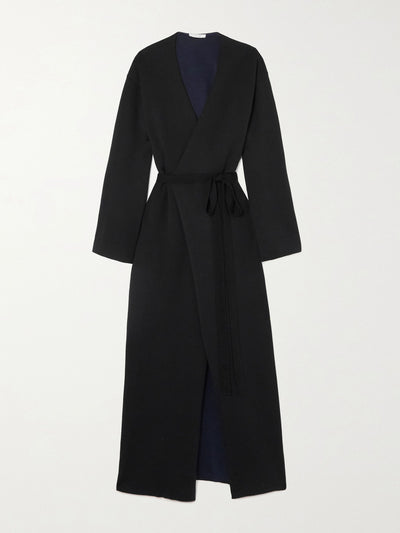 The Row Black maxi wrap dress at Collagerie