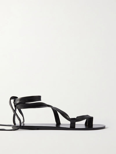 The Row Lace-up black leather sandals at Collagerie