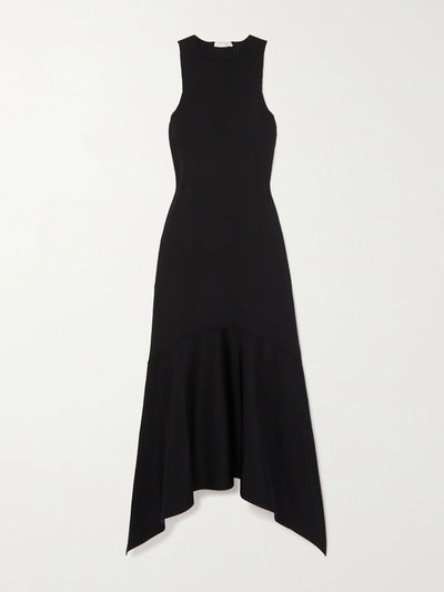 The Row Black asymmetric stretch-crepe midi dress at Collagerie