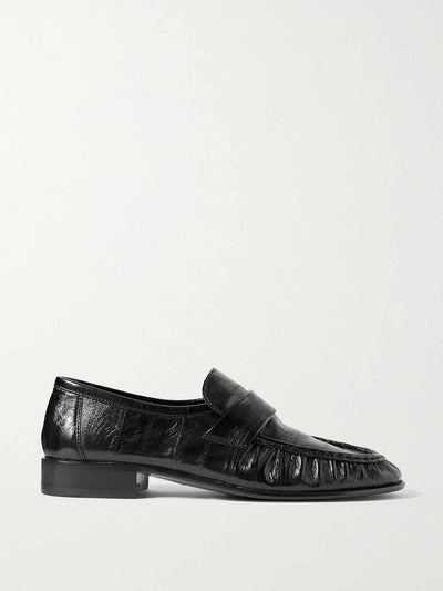 The Row Crinkled glossed-leather loafers at Collagerie