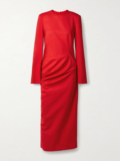 The Row Lucienne ruched wool-blend midi dress at Collagerie