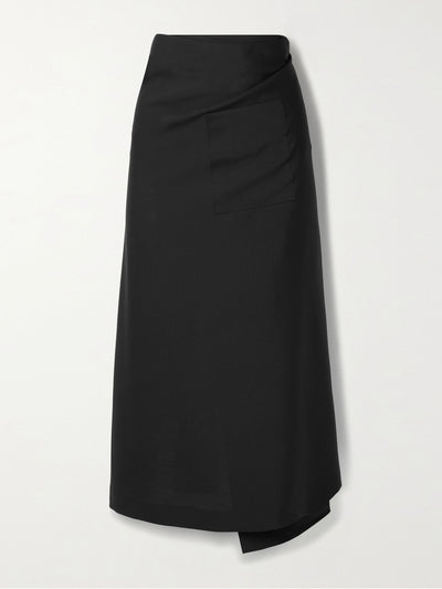 The Row Onda asymmetric wool and mohair-blend crepe midi wrap skirt at Collagerie