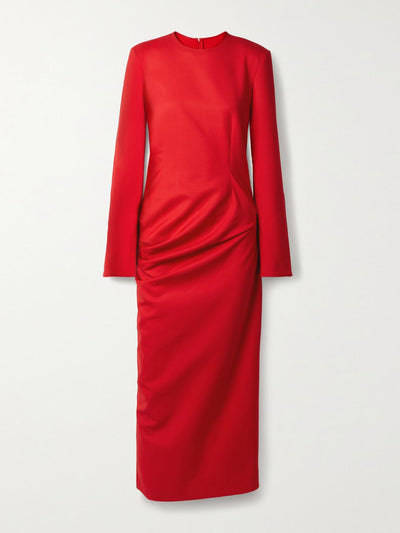 The Row Red ruched wool-blend midi dress at Collagerie