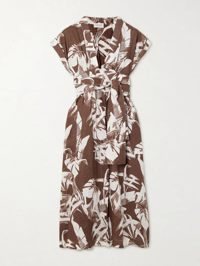 Three Graces London Clarissa floral-print linen wrap midi dress at Collagerie