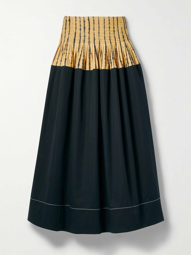 Panneled tie-dyed cotton-poplin midi skirt