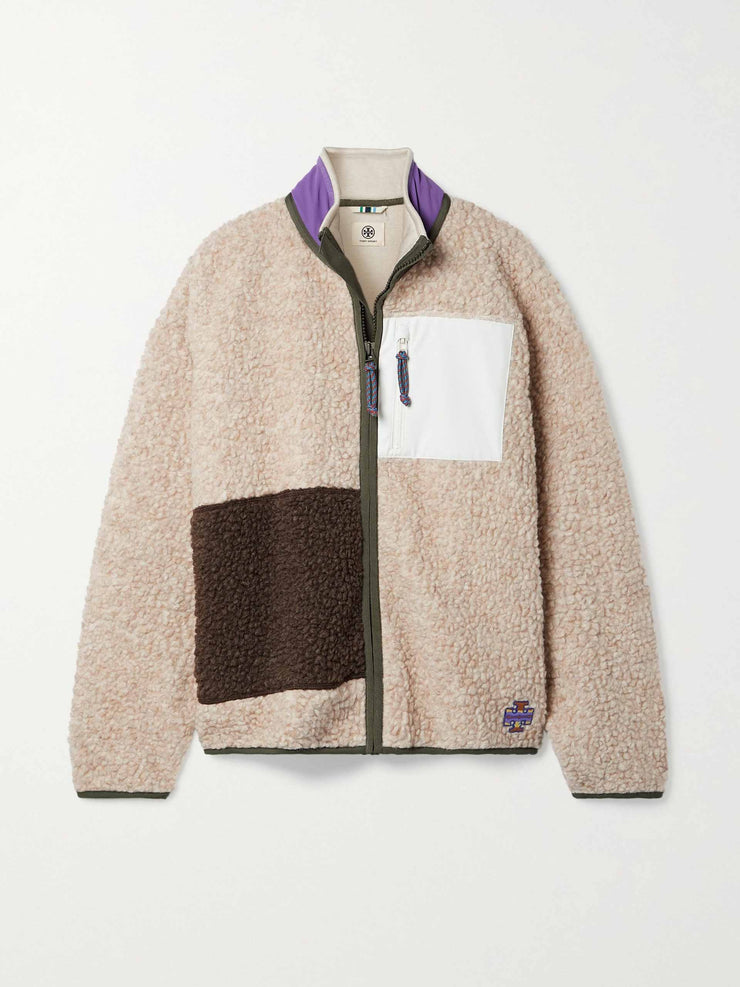 Neutral colour-block fleece jacket