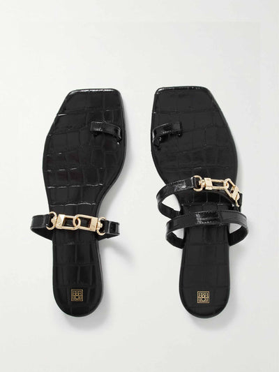 Totême Embellished croc effect leather sandals at Collagerie