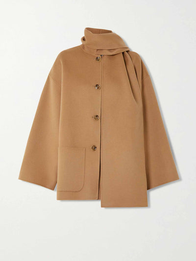 Totême Scarf-detailed beige jacket at Collagerie