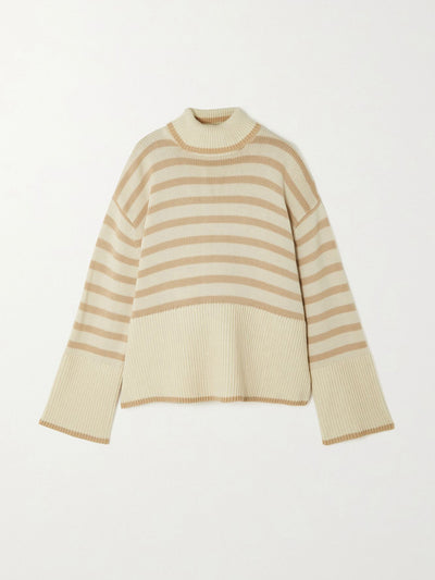 Totême Striped wool and organic cotton-blend turtleneck sweater at Collagerie