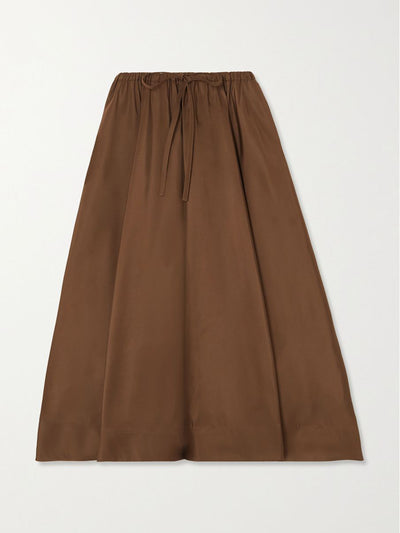 Valentino Brown pleated silk midi skirt at Collagerie