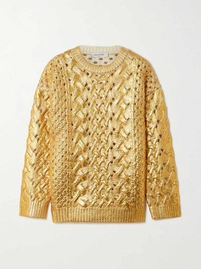 Valentino Metallic coated cable knit wool jumper at Collagerie