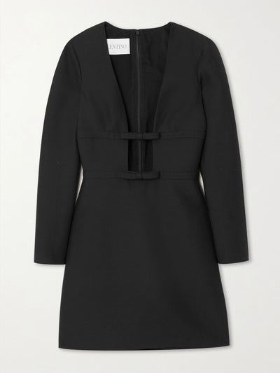 Valentino Cutout bow-detailed wool and silk-blend crepe mini dress at Collagerie