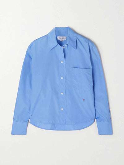 Victoria Beckham Embroidered blue cotton-poplin shirt at Collagerie