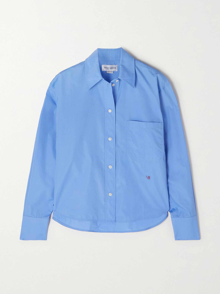 Embroidered blue cotton-poplin shirt