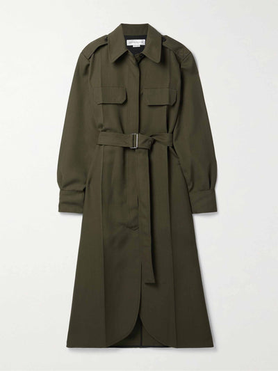 Victoria Beckham Belted wool midi shirt dress at Collagerie
